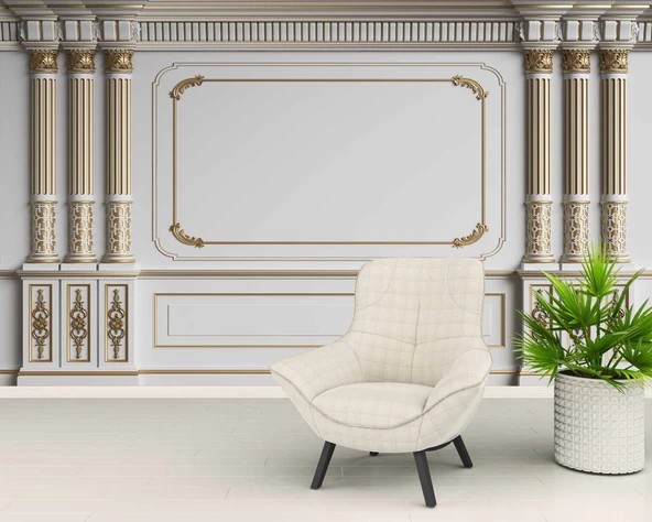 3 Boyutlu Saray Sutun Altın Motif Duvar Kağıdı Baskı - 6