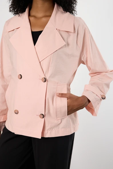 Pembe Regular Astarsız Mevsimlik Trençkot - 4
