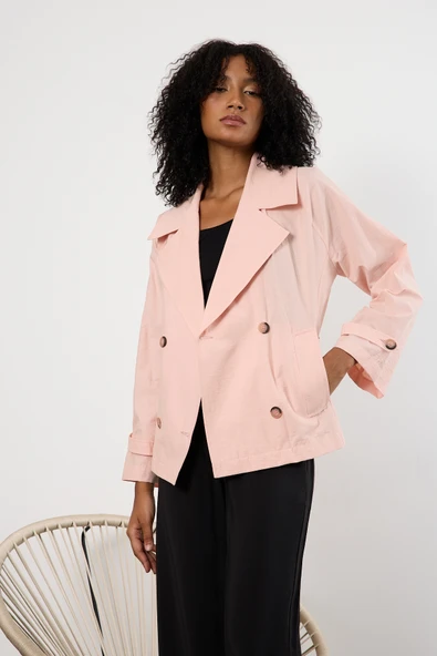 Pembe Regular Astarsız Mevsimlik Trençkot - 3