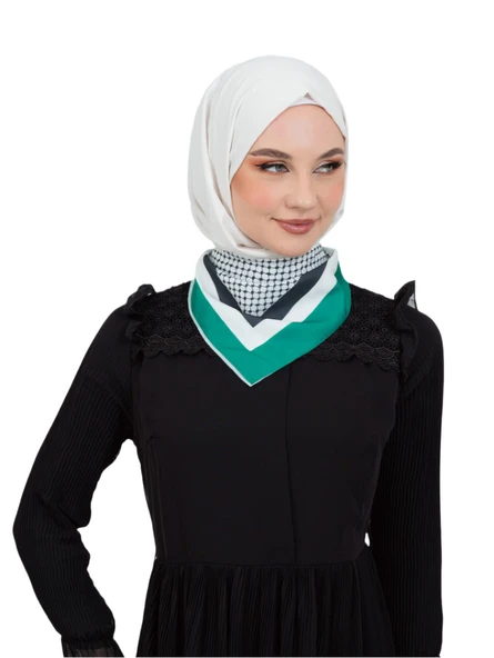 Filistin Bayrak Renkleri Çerçeveli Filistin Kefiye Desenli  Küçük Fular 45*45 Unisex S100029
