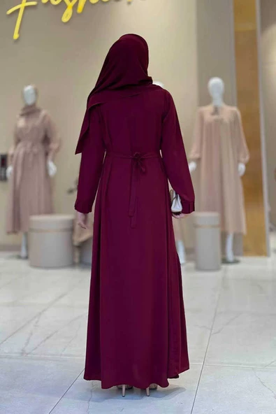 Pilise Detay Elbise Şal İkili Takım 6039 Bordo - 2