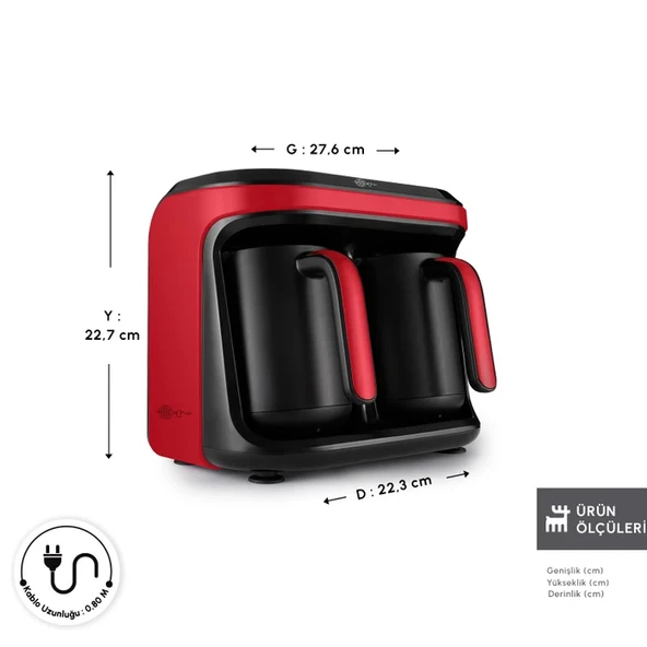Karaca Hatır Hüp Düet Aroma İkili Türk Kahve Makinesi Imperial Red - 3