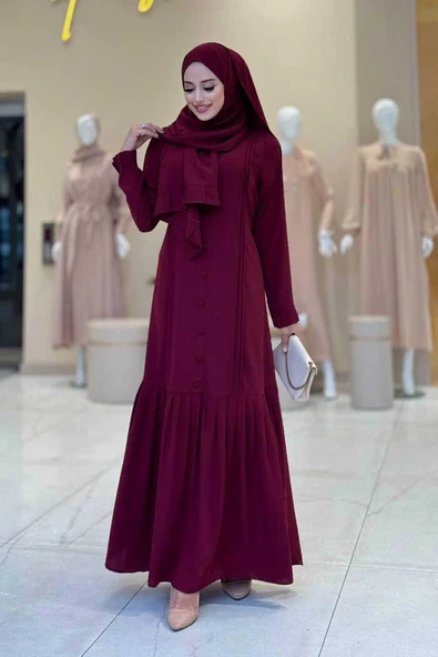 Pilise Detay Elbise Şal İkili Takım 6039 Bordo