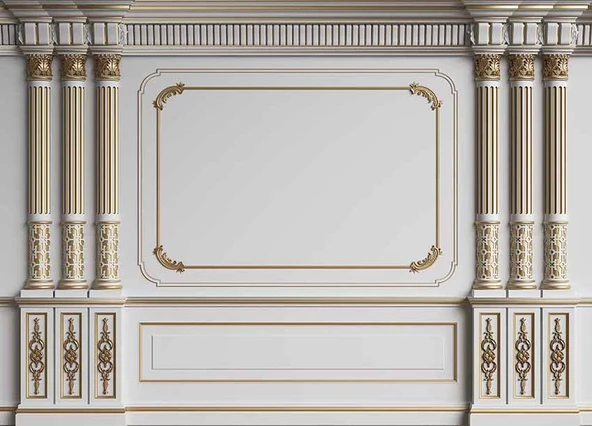 3 Boyutlu Saray Sutun Altın Motif Duvar Kağıdı Baskı - 7