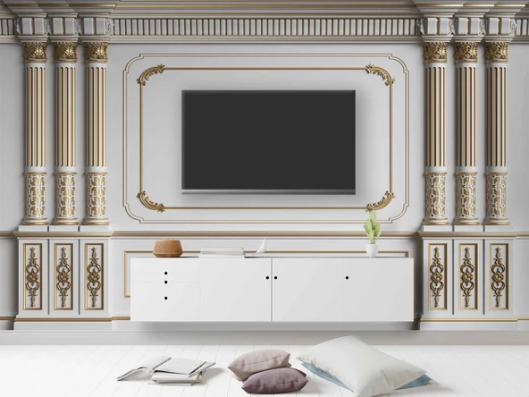 3 Boyutlu Saray Sutun Altın Motif Duvar Kağıdı Baskı - 3