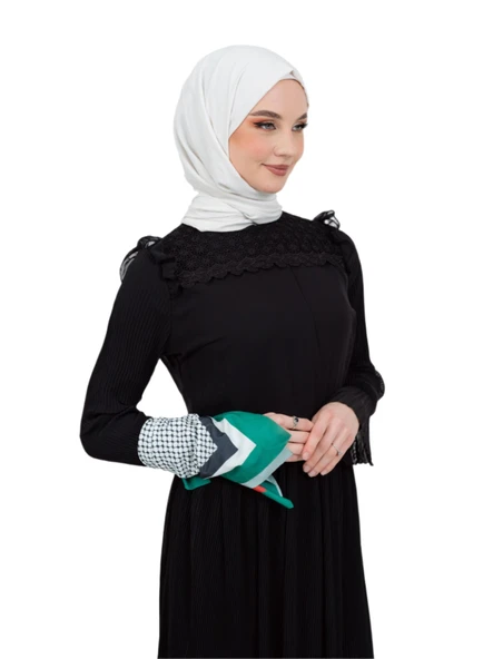 Filistin Bayrak Renkleri Çerçeveli Filistin Kefiye Desenli  Küçük Fular 45*45 Unisex S100029 - 3