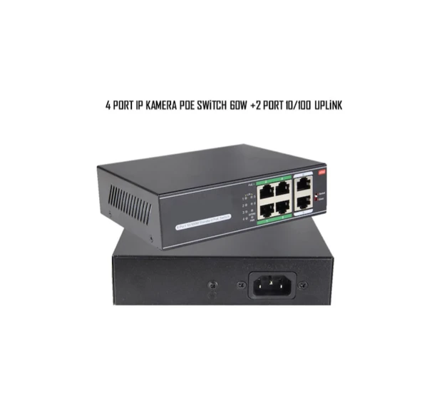 4 Port Poe Switch 2 Port Uplink 10/100 İp Kamera Poe Switch