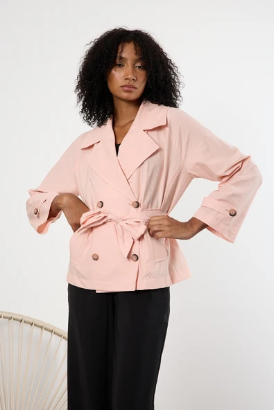 Pembe Regular Astarsız Mevsimlik Trençkot - 8