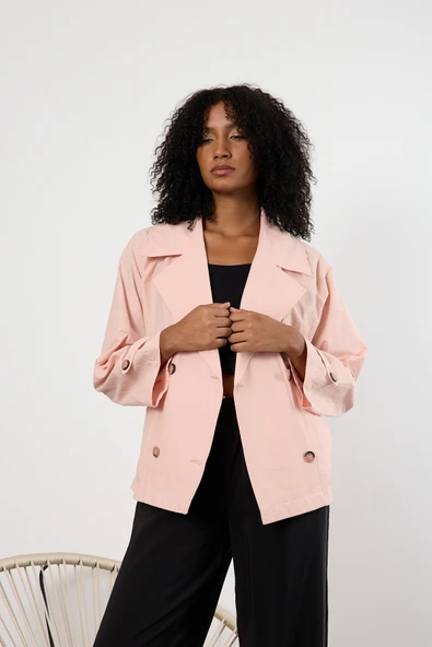 Pembe Regular Astarsız Mevsimlik Trençkot - 2