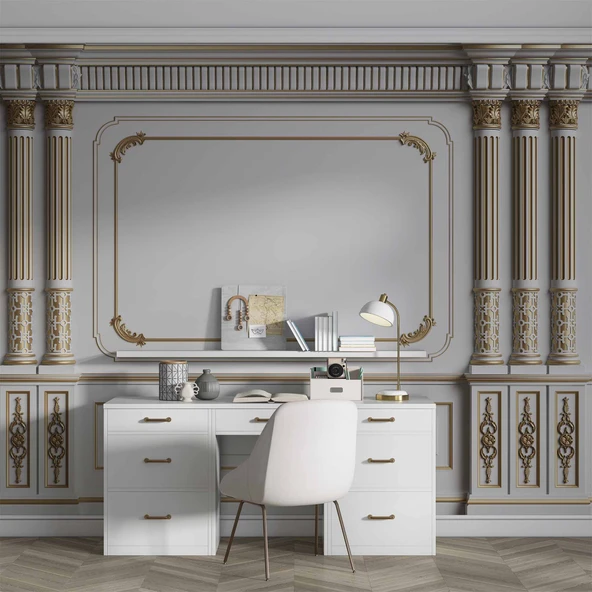 3 Boyutlu Saray Sutun Altın Motif Duvar Kağıdı Baskı - 4