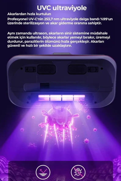 QASUL Şarjlı UV-C Işınlı 100W Akar Temizleme El Vakum Temizleme Toz Giderme - 7