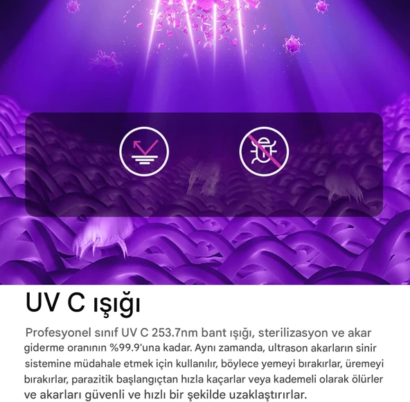 QASUL Şarjlı UV-C Işınlı 100W Akar Temizleme El Vakum Temizleme Toz Giderme - 5