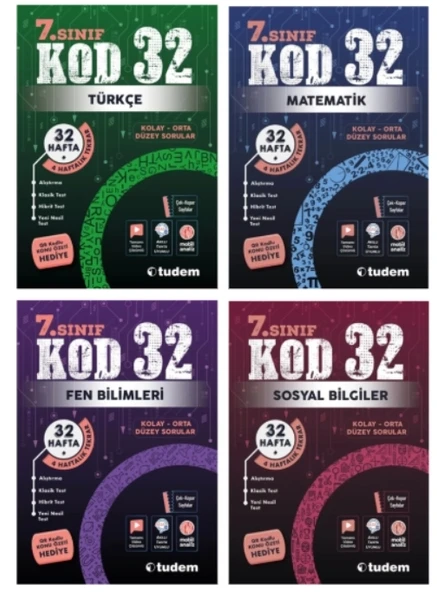 TUDEM YAYINLARI 7.SINIF KOD 32 TÜRKÇE - MATEMATİK - FEN BİLİMLERİ - SOSYAL BİLGİLER ürün görseli
