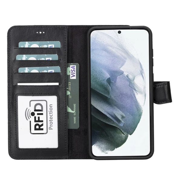Samsung Galaxy S23 Ultra Uyumlu Deri Cüzdanlı Kılıf RST1 Siyah - 5
