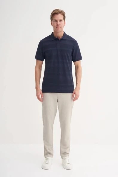 Cazador Polo Yaka Regular Fit Örme Çizgi Dokulu Tişört - Resim 3