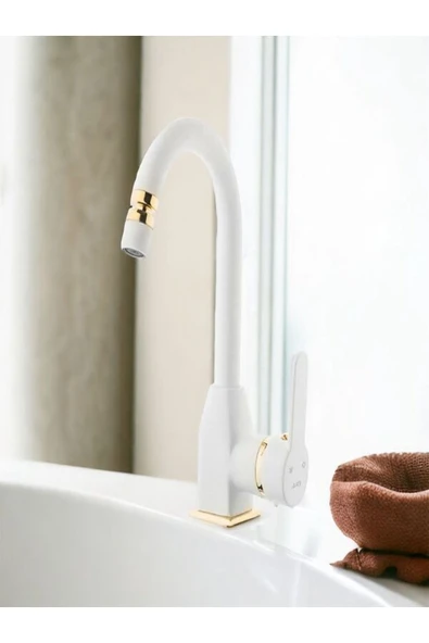 Kare Banyo Stil Mix Lavabo (Kısa Borulu Oynar Perlatörlü) Beyaz - Resim 2