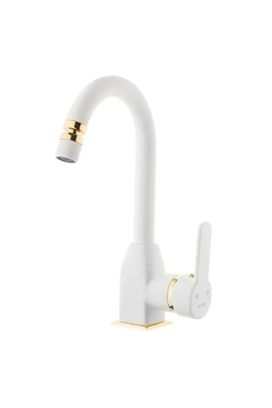 Kare Banyo Stil Mix Lavabo (Kısa Borulu Oynar Perlatörlü) Beyaz - Resim 3