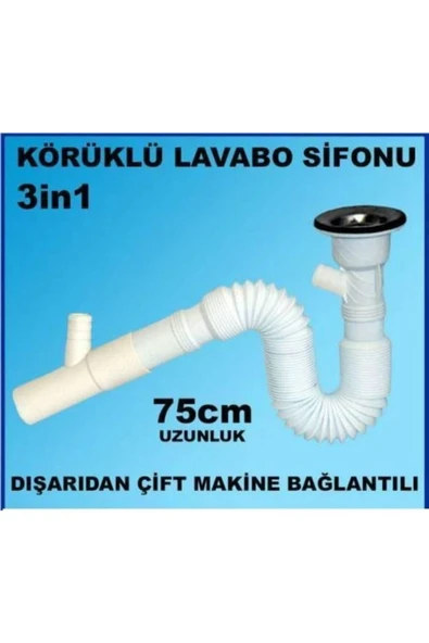 ÖZ Çiftli Lavabo Sifonu-gider Borusu Çamaşır Bulaşık Makine Çıkışlı - 2