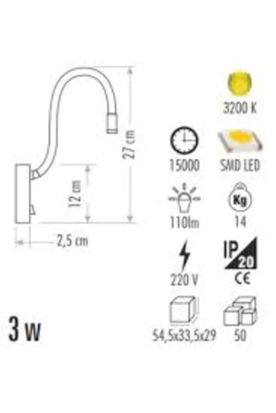Cata Ct-5232 Siyah 3w Baykuş Led Aplik Aydınlatma Siyah Kasa Armatür (GÜN İŞIĞI) - 2