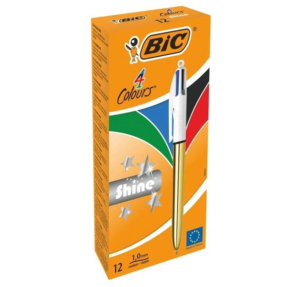 Bic Tükenmez Kalem ( 12 adet ) Shıne 4 Colours Altın Gövde 964774