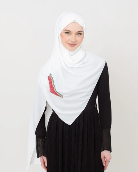 Polyster Beyaz Rengi Şal Filistin Haritası Karpuz Renkler İle Nakışlı S100031 - 6