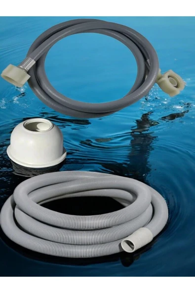 Umay Yapı Malzemeleri Temiz Su Çamaşır Hortumu 1,5 Metre, Pis Su Körüklü Tahliye Hortumu,  Adaptör Conta 3'lü Takım - 2