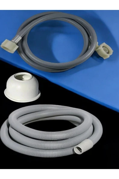 Umay Yapı Malzemeleri Temiz Su Çamaşır Hortumu 1,5 Metre, Pis Su Körüklü Tahliye Hortumu,  Adaptör Conta 3'lü Takım - 3