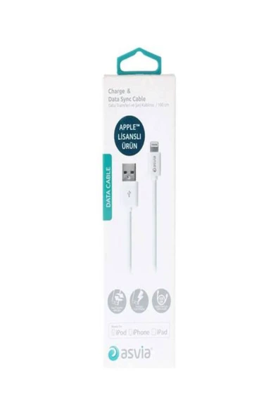 ASVIA Hızlı Şarj Kablosu Lightning Usb 1mt Lisanslı Iphone Uyumlu Kablo Lightning