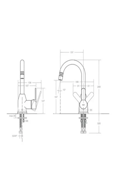 Kare Banyo Stil Mix Lavabo (Kısa Borulu Oynar Perlatörlü) Beyaz - Resim 4