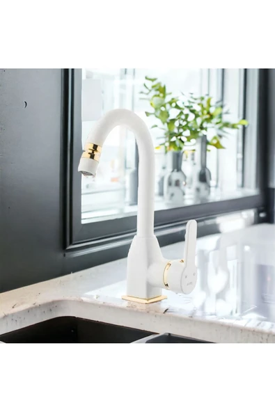 Kare Banyo Stil Mix Lavabo (Kısa Borulu Oynar Perlatörlü) Beyaz ürün görseli