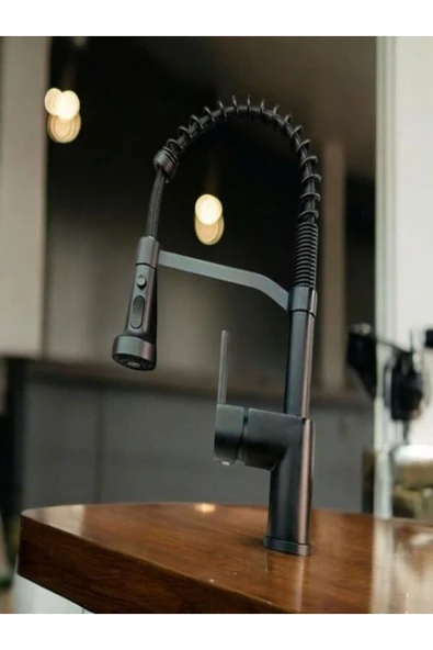 Umay Yapı Malzemeleri Premium Mat Siyah Endüstriyel Mutfak Bataryası - Resim 3