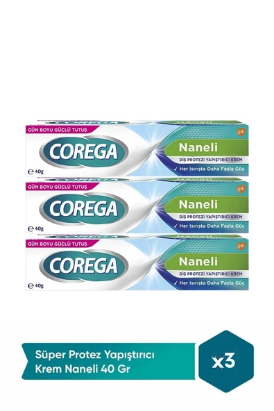 Corega Süper Protez Yapıştırıcı Krem Naneli 40gr x 3 Adet