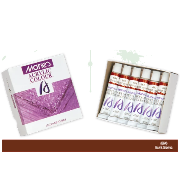 Maries Akrilik Boya 12 ML Burnt Sienn 684 (1 Paket 12 Adet)