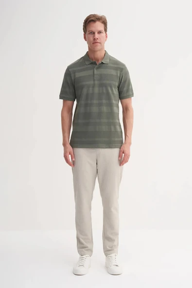 Cazador Polo Yaka Regular Fit Örme Çizgi Dokulu Tişört - Resim 3