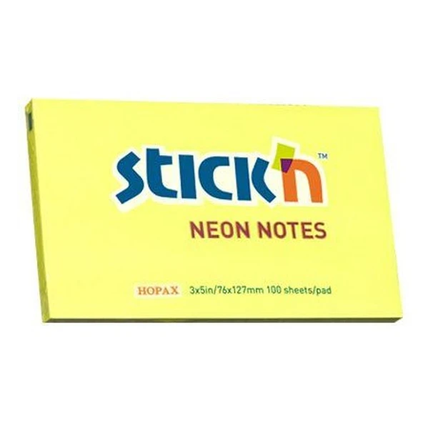 Hopax Stıckn Yapışkanlı Not Kağıdı Neon Sarı 76x127 MM 100 YP  (12 adet) HE21135