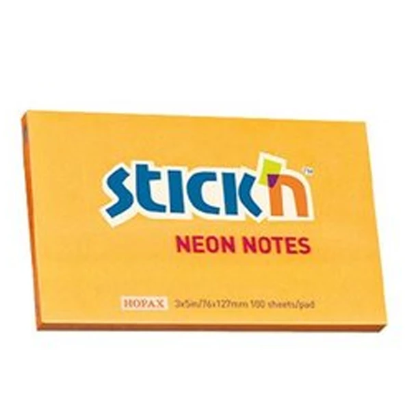 Hopax Stıckn Yapışkanlı Not Kağıdı Neon Turuncu 76x127 MM 100 YP (12 adet) HE21168