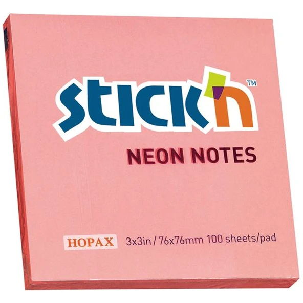 Hopax Stıckn Yapışkanlı Not Kağıdı (12 adet) 100 YP 76x76 Neon Pembe 21166