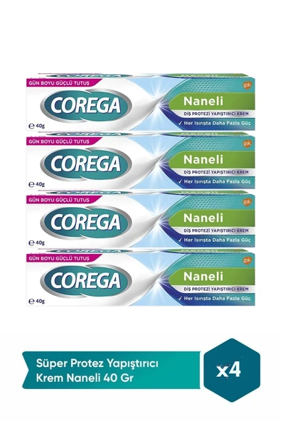 Corega Süper Protez Yapıştırıcı Krem Naneli 40gr x 4 Adet