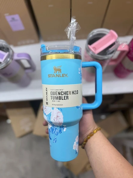 Stanley  Quencher Pipetli Termos Bardak 1.18 Lt Mavi Gül