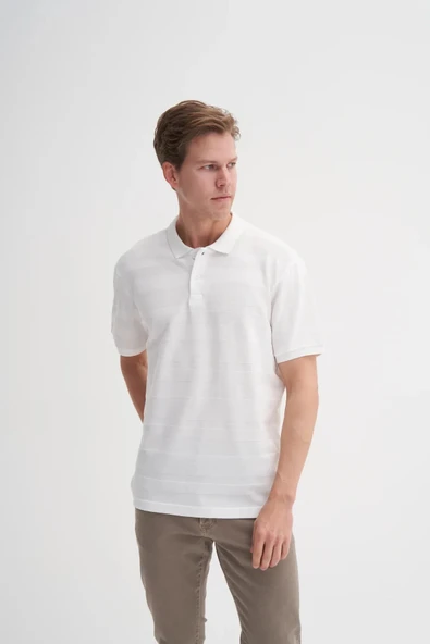 Cazador Polo Yaka Regular Fit Örme Çizgi Dokulu Tişört