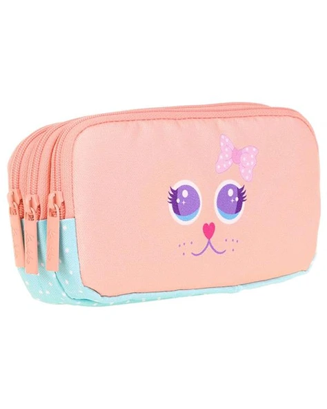 Kaukko Kids 3 Bölmeli Kalem Çantası Cute Face Cat L8142