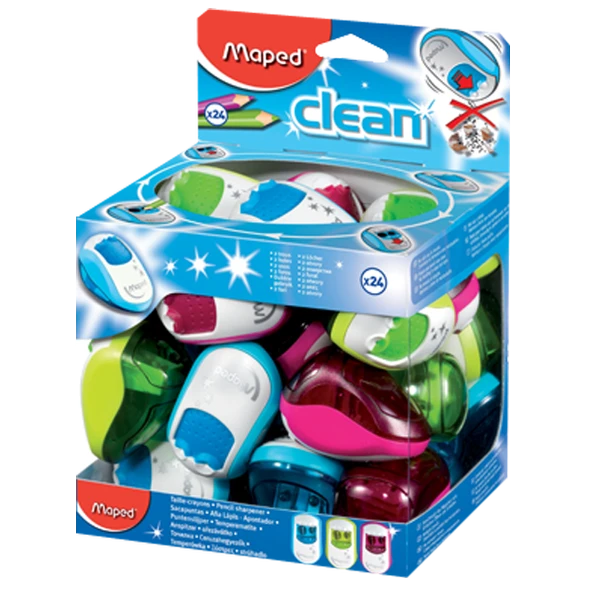 Maped Öğrenci Kalemtraşı Clean Plastik Çiftli Hazneli 030211 ( 24 adet)
