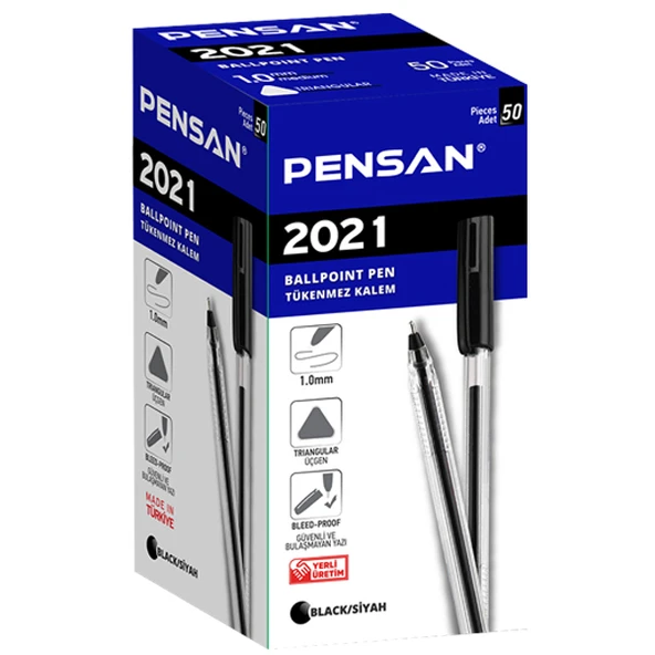 Pensan Tükenmez Kalem (50 Lİ ) Üçgen Gövdeli Şeffaf Siyah 2021 - Resim 2