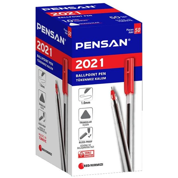 Pensan Tükenmez Kalem (50 Lİ ) Üçgen Gövdeli Şeffaf Kırmızı