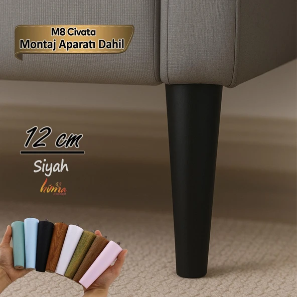 Ahşap Ayak 12 Cm Siyah M8 Civatalı Bağlantı Aparatlı Dolap Mobilya Koltuk Kanepe Destek Ayağı Ayakları ürün görseli