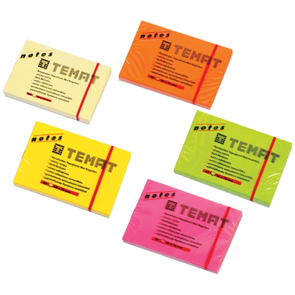 Temat Yapışkanlı Not Kağıdı 50x75 MM (12 adet) Fosforlu Sarı 11064