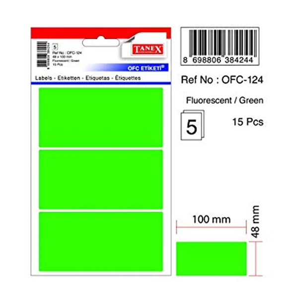 Tanex Ofis Etiketi Poşetli 48x100 MM Yeşil OFC-124-1-LI-PKT - 2