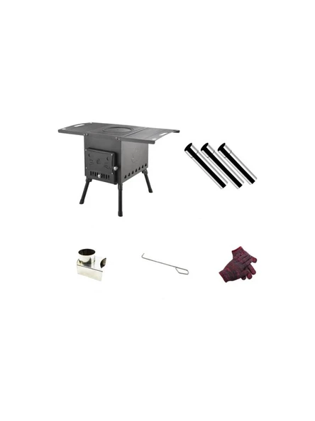 Northopia Yüksek Kalite Portatif Döküm Çadır Sobası Şömine Görünümlü Dış Bahçe Outdoor Kamp Karavan Soba