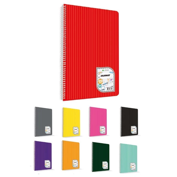 Çınar Colormaxi Spiralli Defter Plastik Kapak Çizgili 72 YP A4 72/1 73001-12-LI-PKT