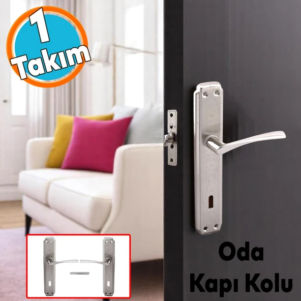 Oda Kapı Kolu 1 Takım Nikel İnox Aynalı Sağa Sola Uygun İç Dış Ahşap Pvc Metal Çelik Kapısı Tutamağı ürün görseli